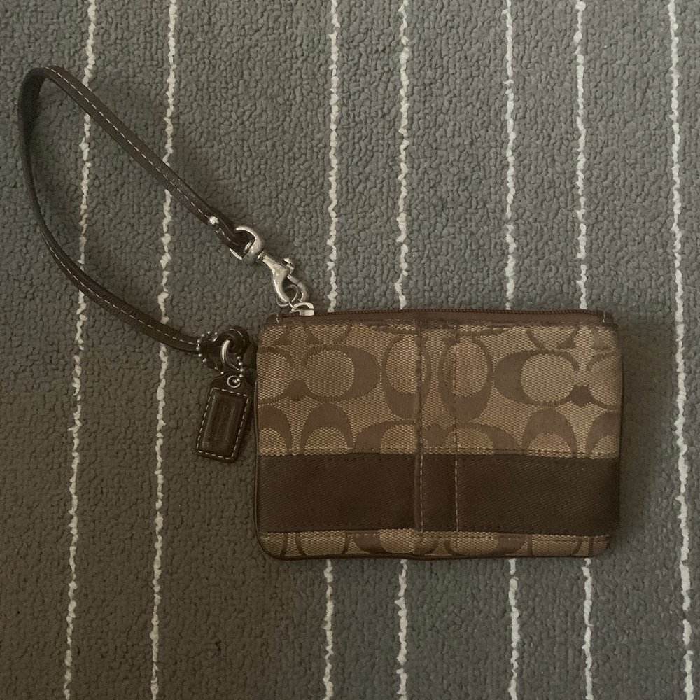 Coach Classic Stripe Signature Leather Wristlet